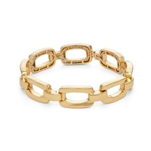 Elegant Gold Tone Squared Oval Link Stretch Bracelet